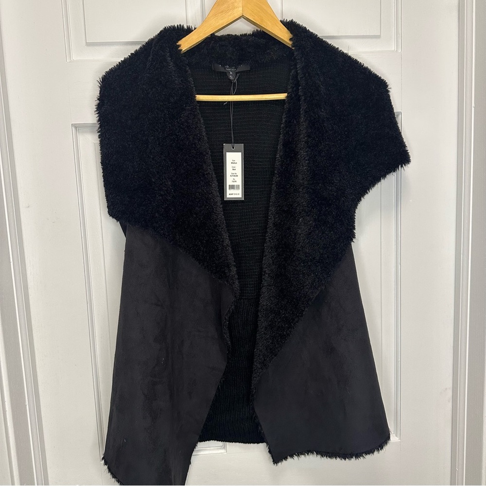 Black Faux Fur and Suede‎ Medium Vest